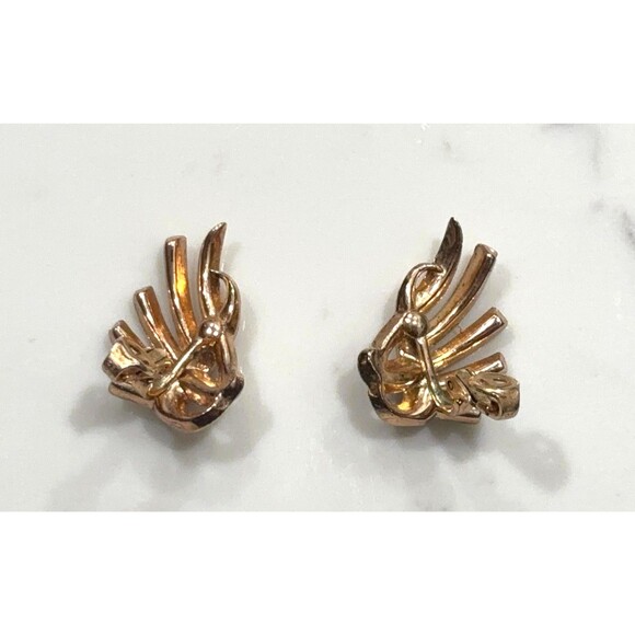 Trifari Vintage Clip On Earrings Alfred Philippe Ribbon Fan Rhinestone - Picture 10 of 12